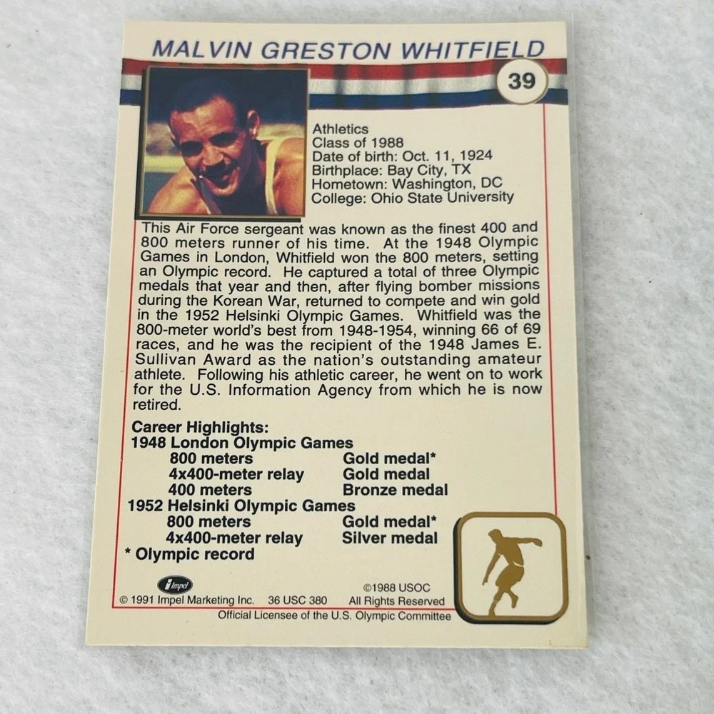 1991 Impel US Olympic Hall of Fame Mal Whitfield Athletics Trading Card #39